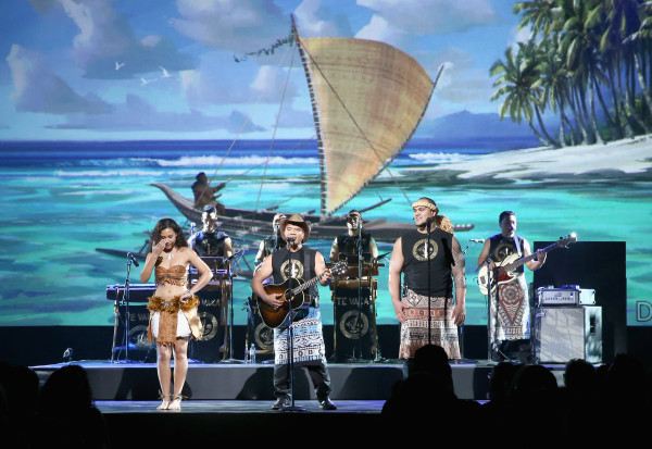 ANAHEIM, CA - AUGUST 14:  Singer/songwriter Opetaia Foa'i and music group Te Vaka of MOANA took part today in "Pixar and Walt Disney Animation Studios: The Upcoming Films" presentation at Disney's D23 EXPO 2015 in Anaheim, Calif.  (Photo by Jesse Grant/Getty Images for Disney) *** Local Caption *** Opetaia Foa'i